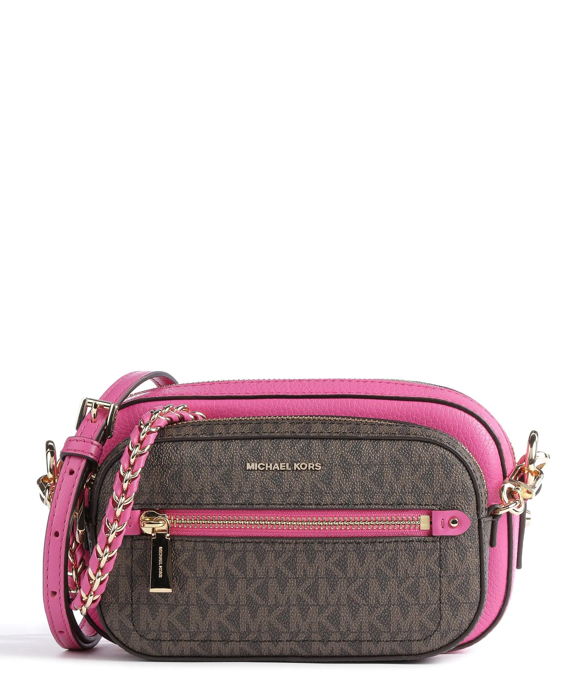  Michael Kors Jet Set Borsa a tracolla pelle di vacchetta grana, tela rosa/marrone  