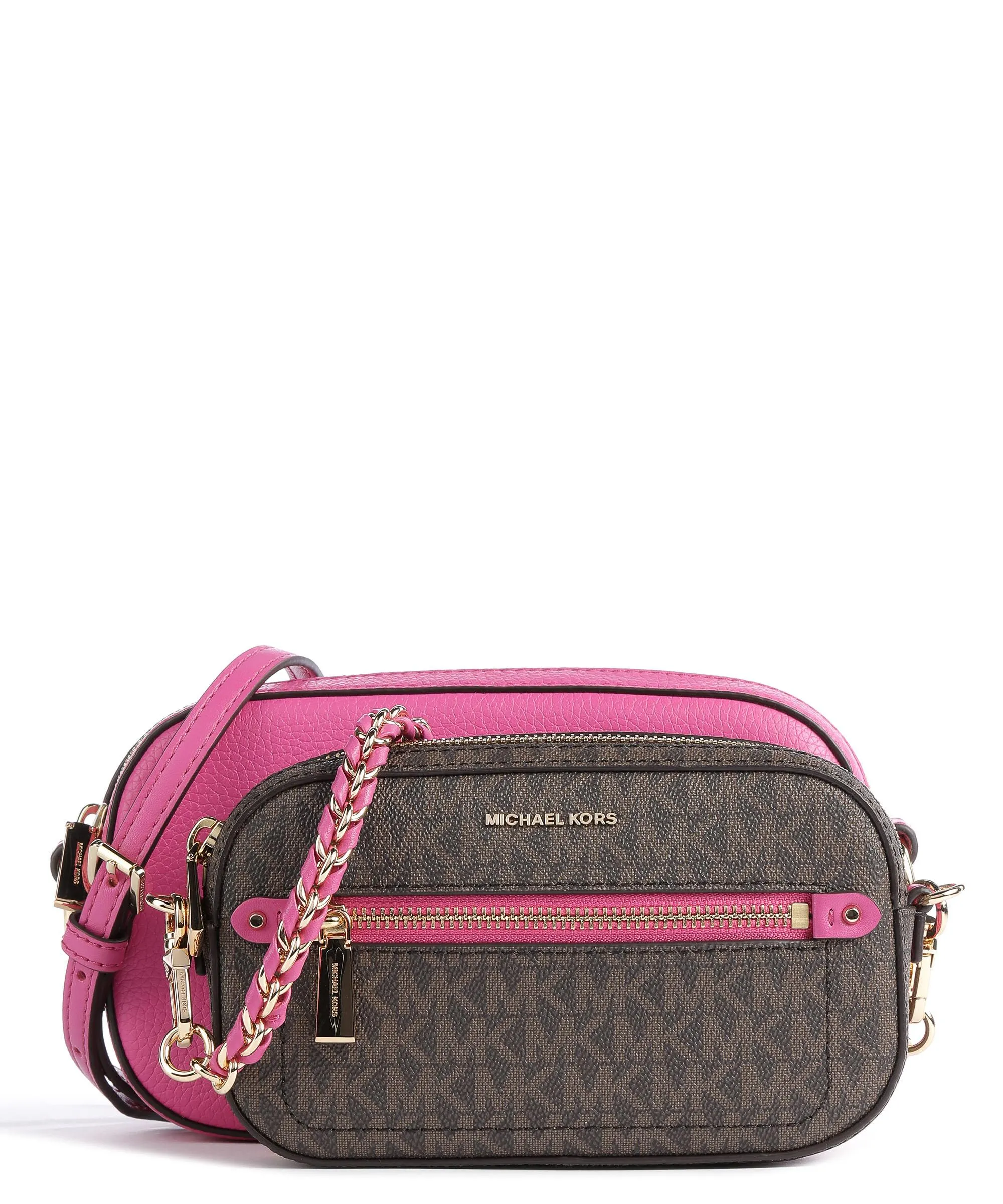  Michael Kors Jet Set Borsa a tracolla pelle di vacchetta grana, tela rosa/marrone  