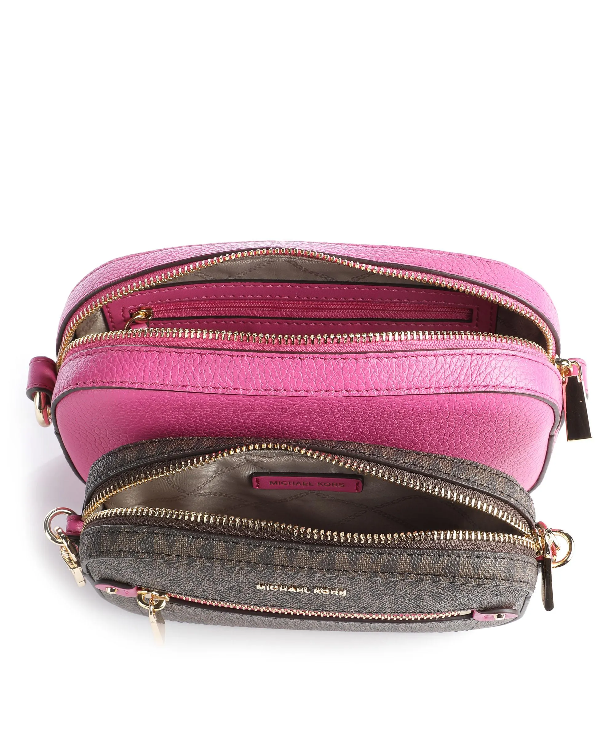  Michael Kors Jet Set Borsa a tracolla pelle di vacchetta grana, tela rosa/marrone  