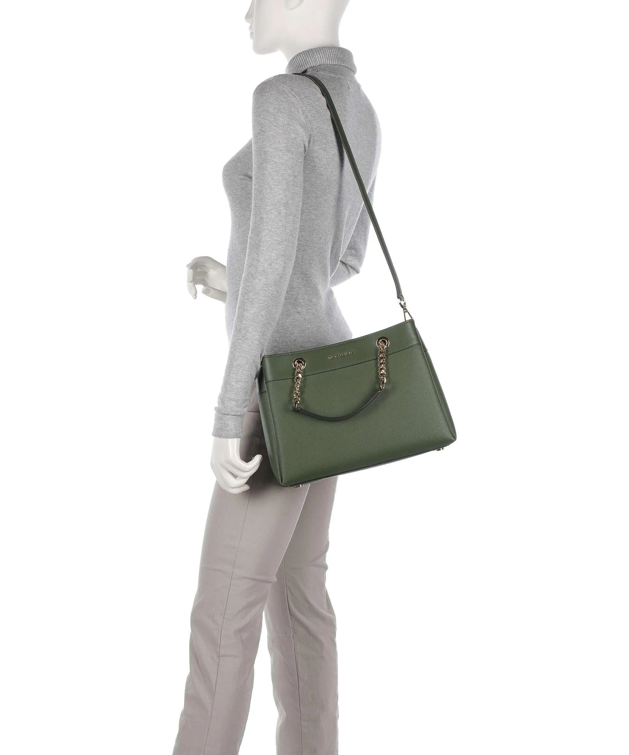  Michael Kors Lori Borsa a mano pelle sintetica verde scuro  