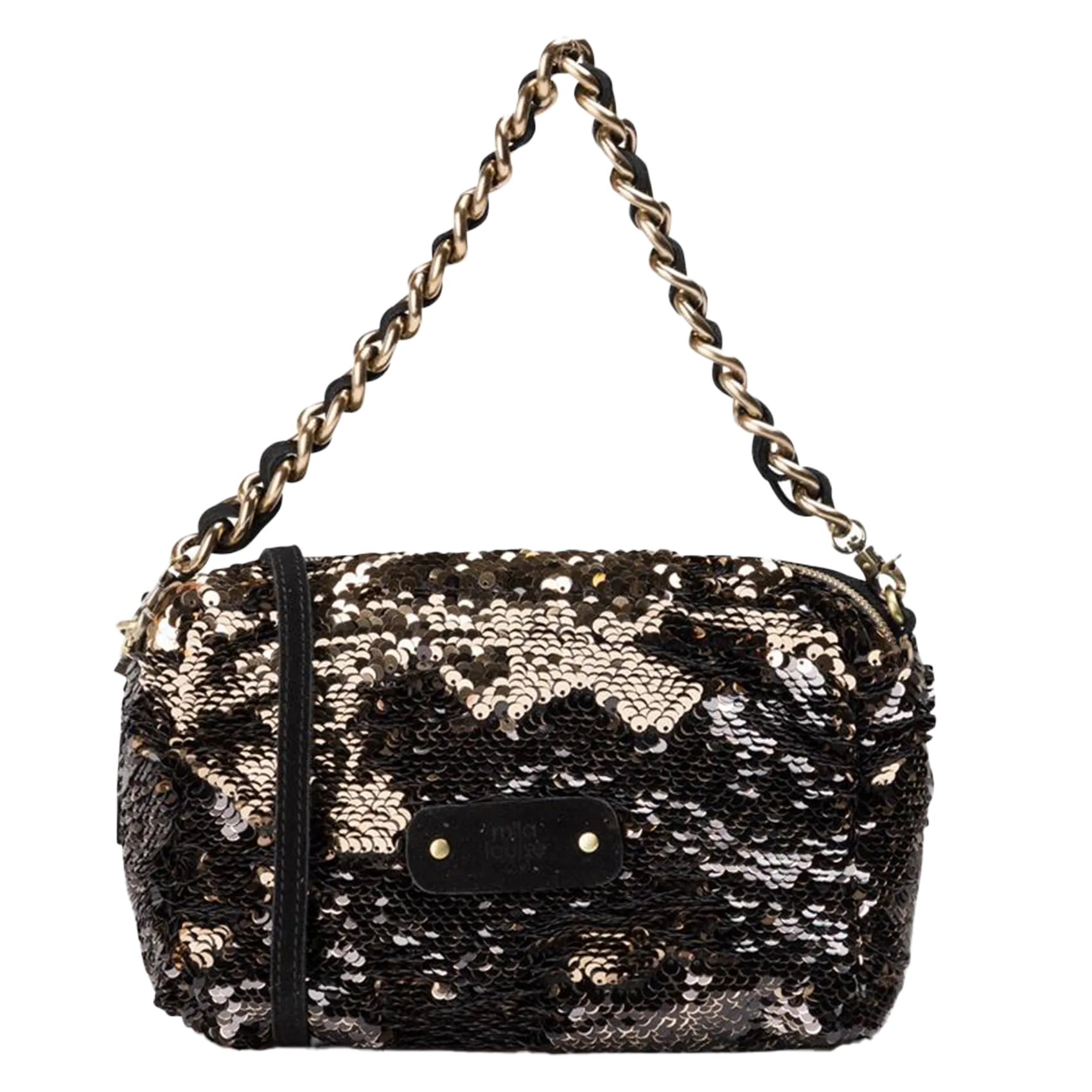  MILA LOUISE   Borsa a bisaccia in tela con paillettes | Nero