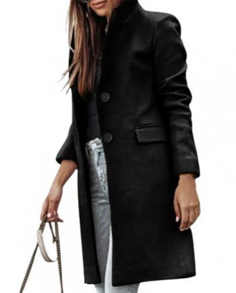 Misto lana manica lunga due bottoni cappotto donna autunno inverno patta tasca