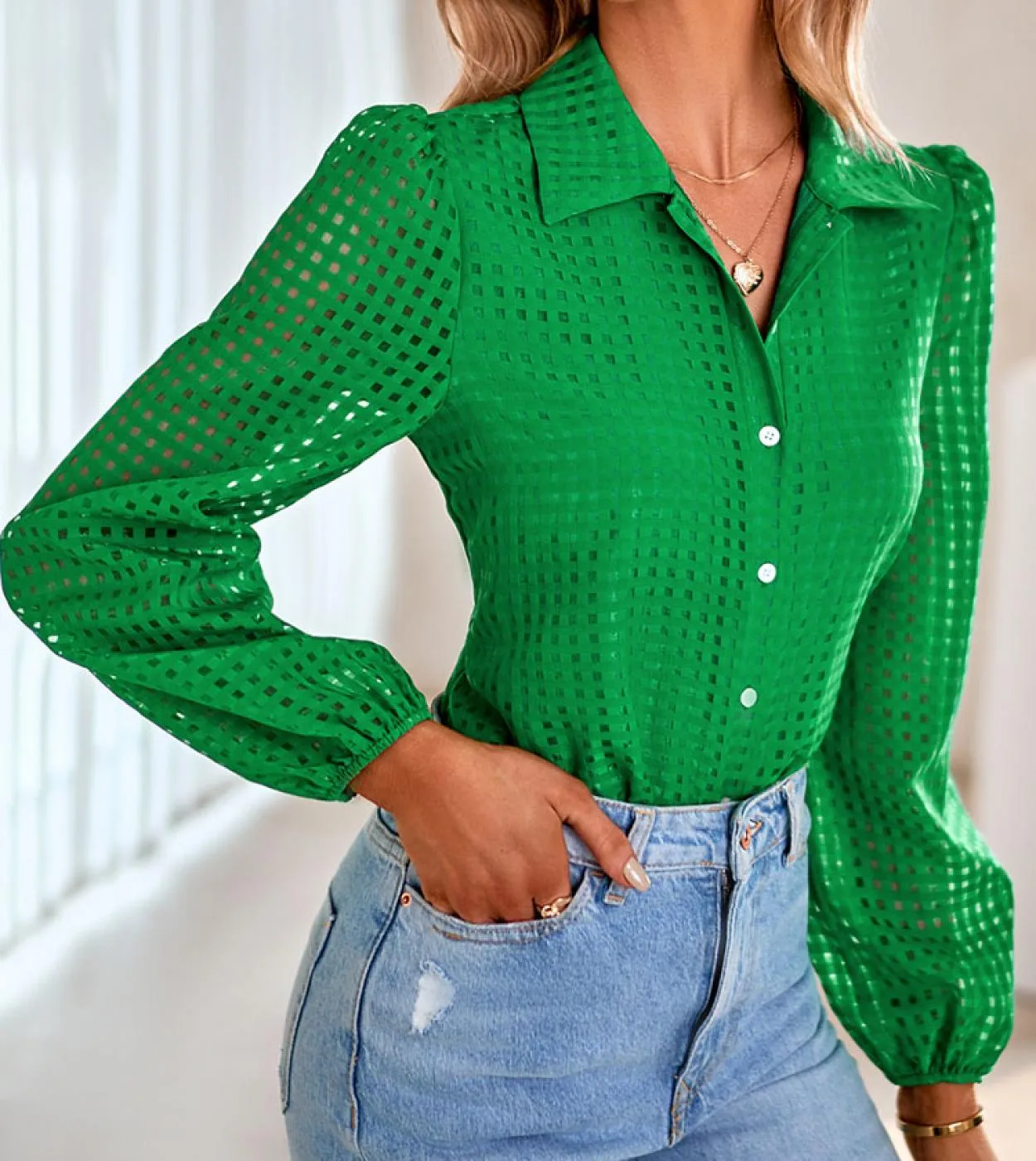 Moda Casual verde abbottonatura camicetta a quadri camicia donna autunno 2022 manica lunga abbigliamento donna ufficio abiti da