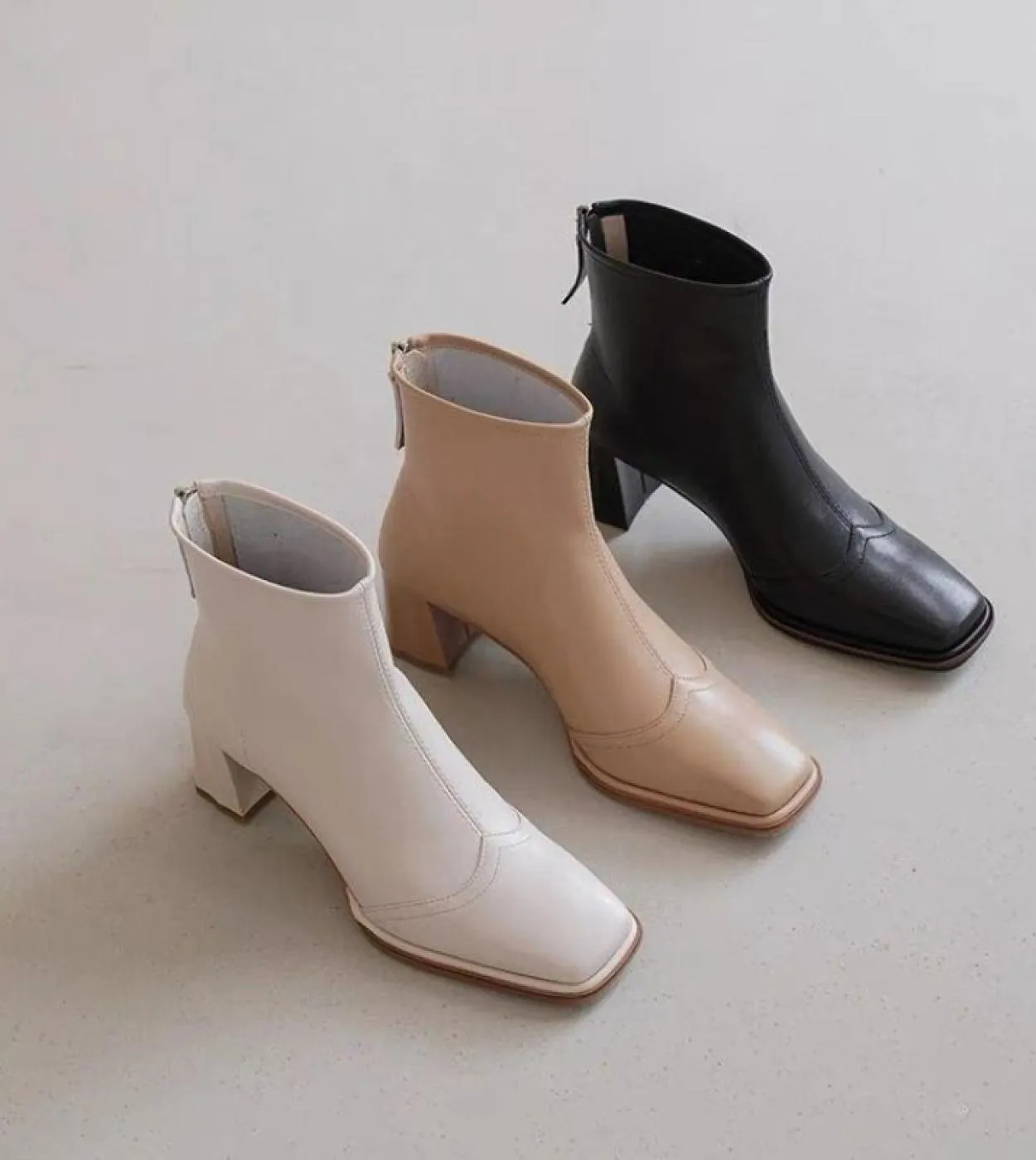 Nuove donne autunno scarpe donna stivali moda punta quadrata cerniera pu stivaletti in pelle 2022 inverno stivali moderni concis