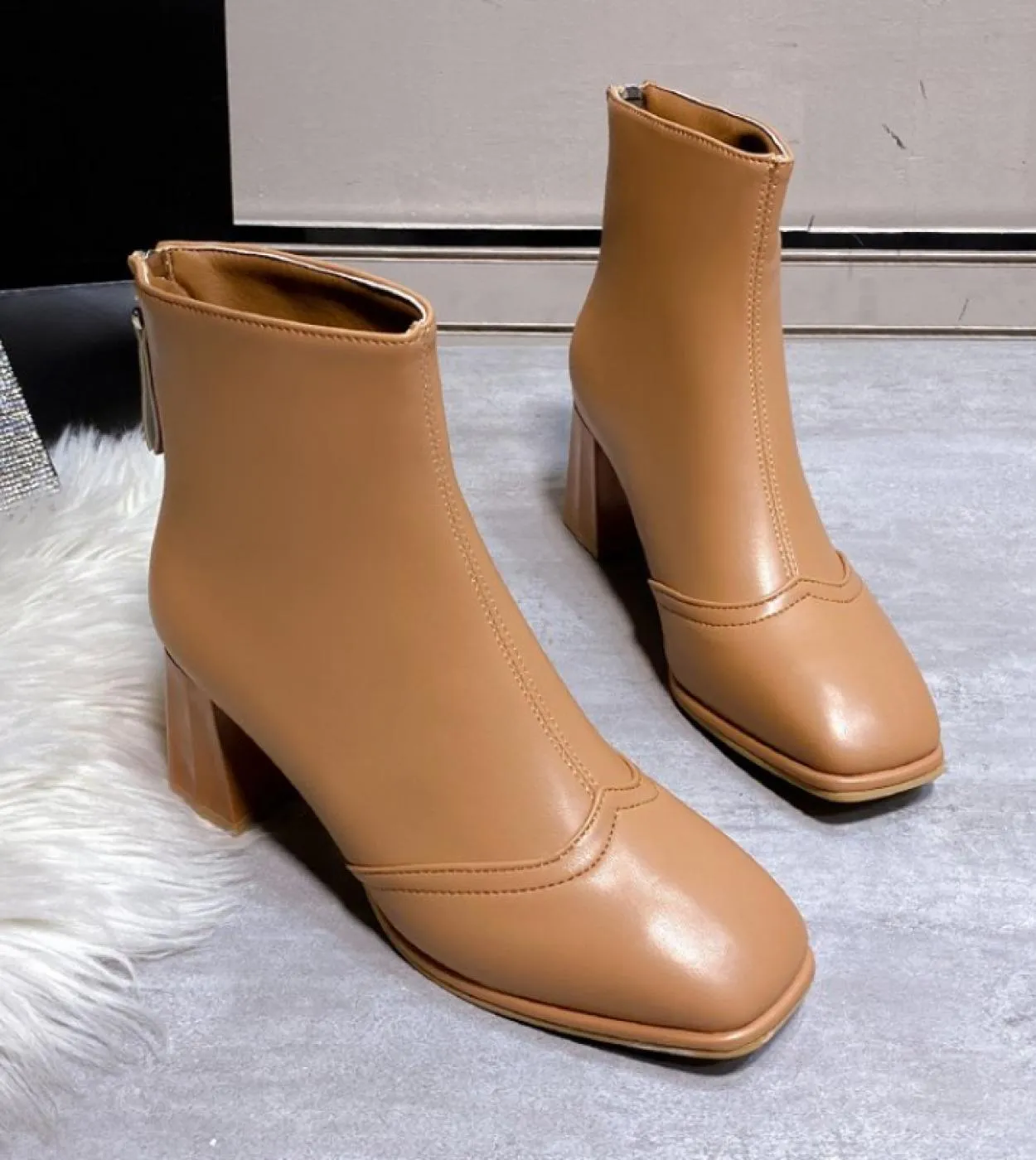 Nuove donne autunno scarpe donna stivali moda punta quadrata cerniera pu stivaletti in pelle 2022 inverno stivali moderni concis