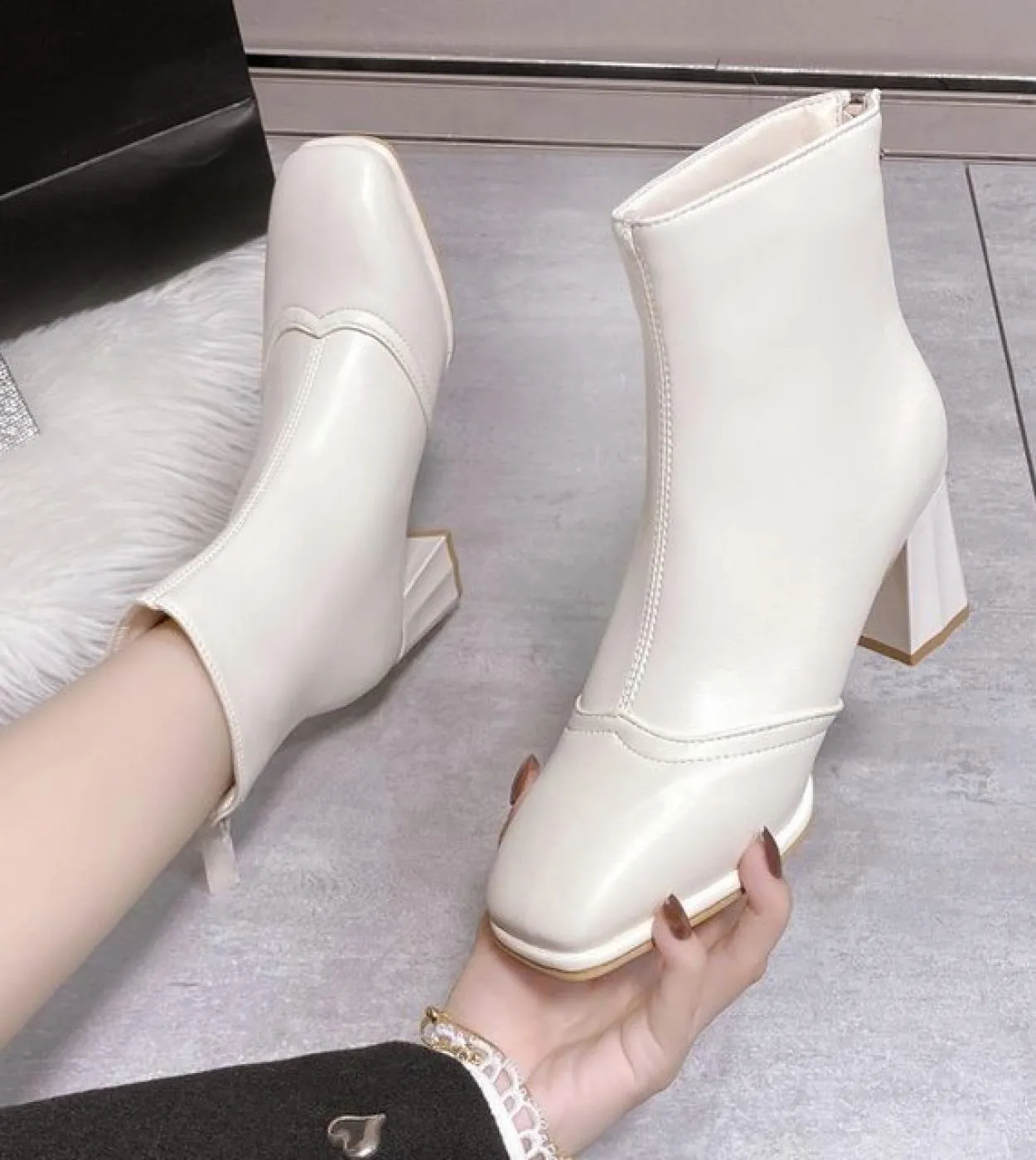 Nuove donne autunno scarpe donna stivali moda punta quadrata cerniera pu stivaletti in pelle 2022 inverno stivali moderni concis