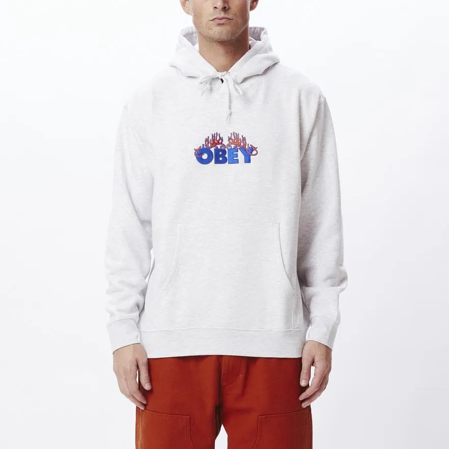 OBEY FLAMES HOOD SPECIALTY FLEECE - ASH