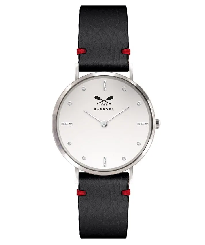 OROLOGIO BIANCO ZIRCONI dm. 36,5 PELLE NERO BANDANA ROSSA