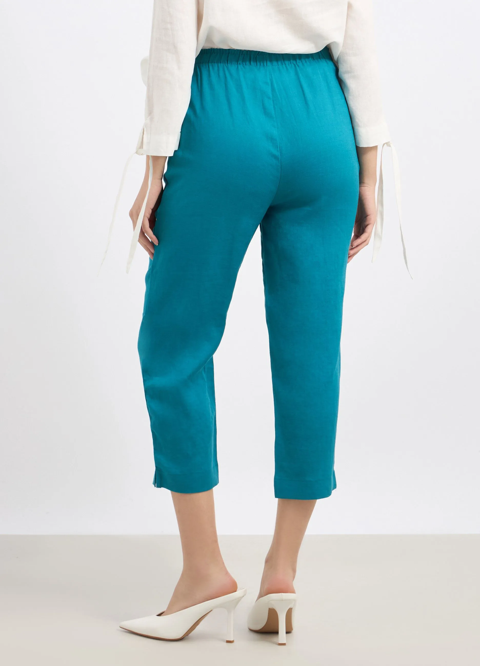 Pantaloni cropped in puro lino donna