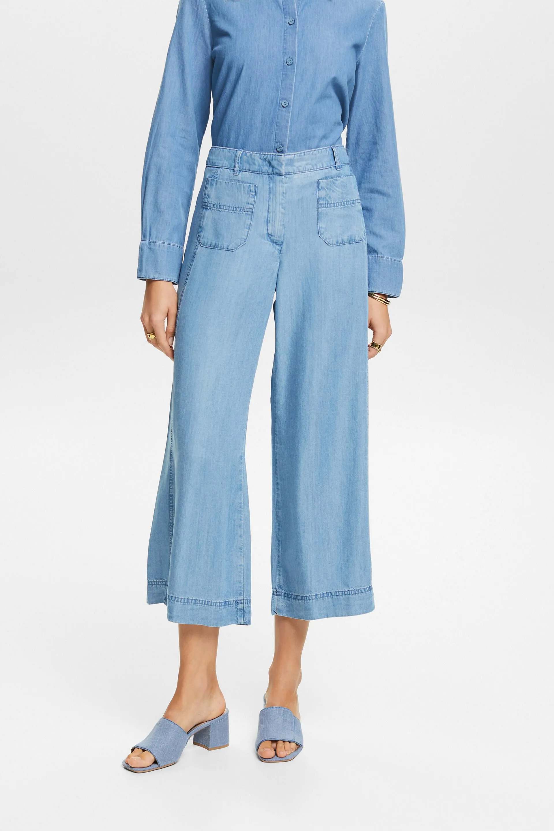Pantaloni culotte cropped a gamba larga
