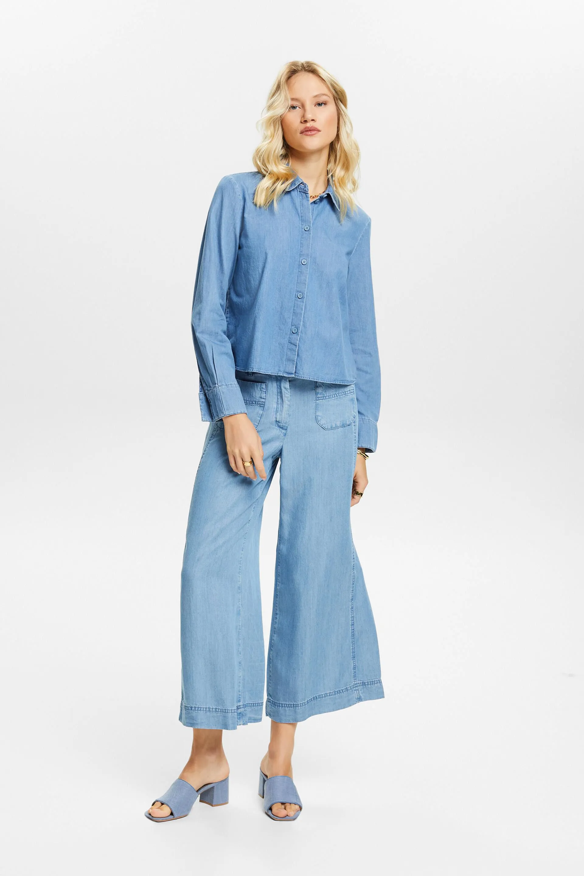 Pantaloni culotte cropped a gamba larga