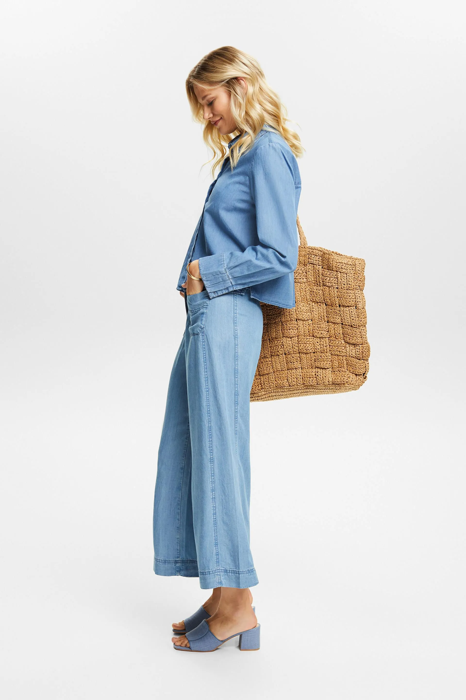 Pantaloni culotte cropped a gamba larga