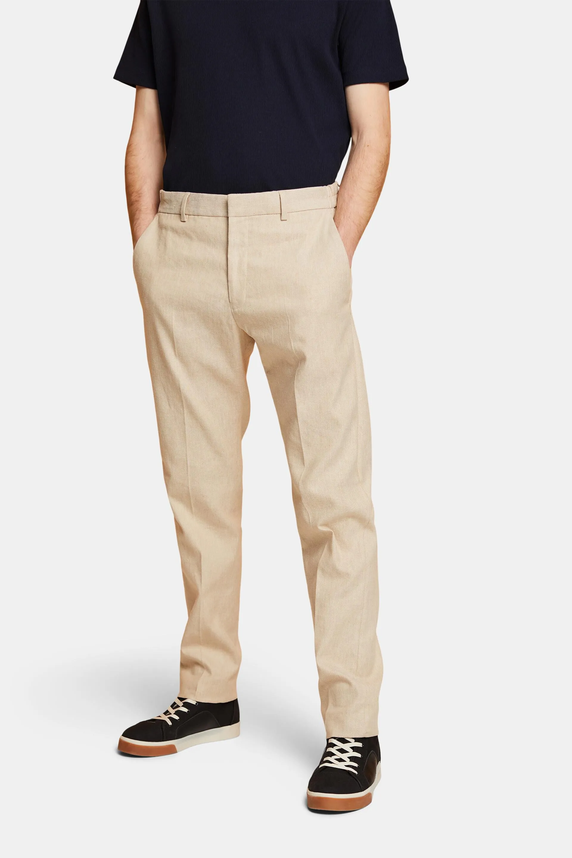 Pantaloni slim fit in misto lino e cotone