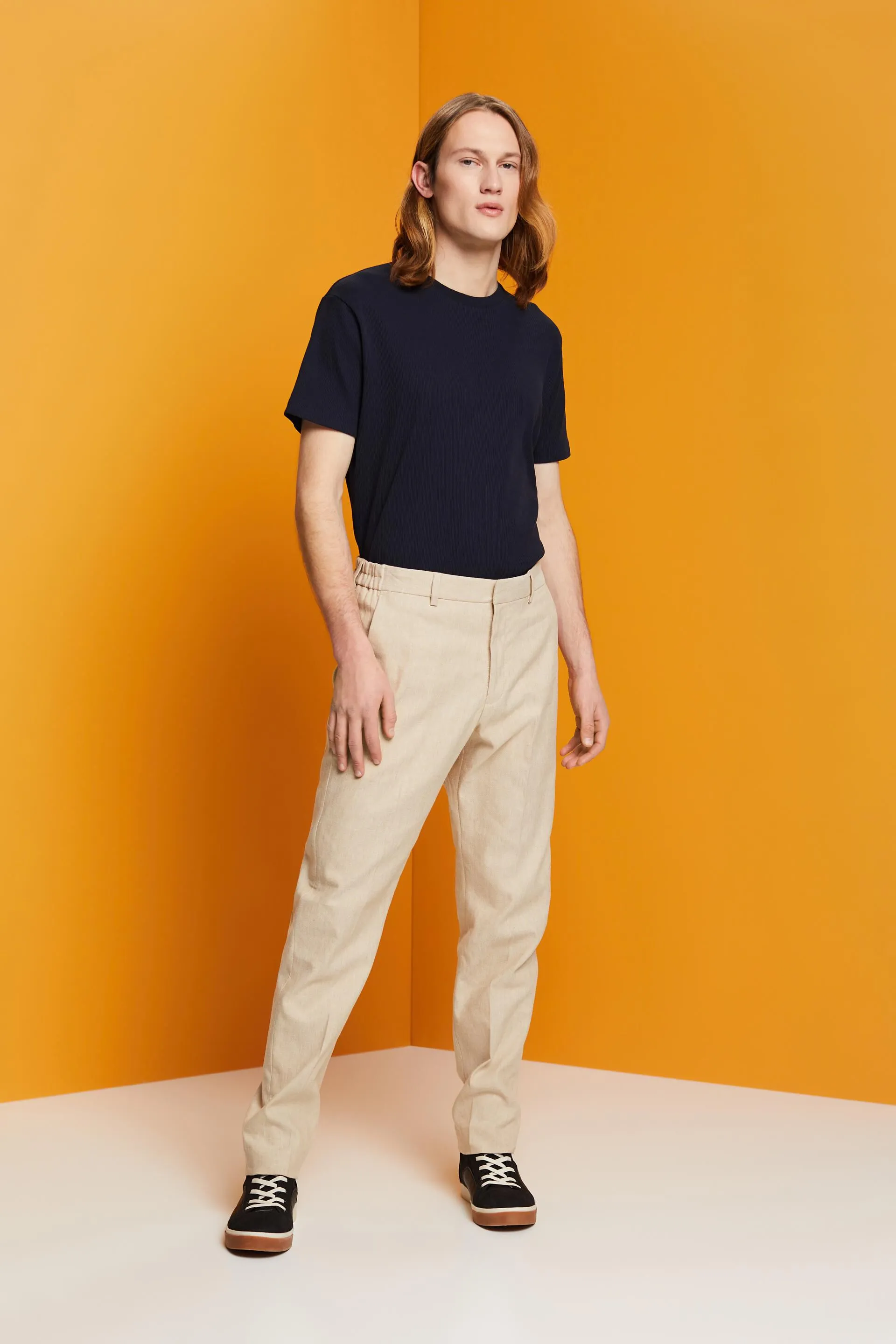 Pantaloni slim fit in misto lino e cotone