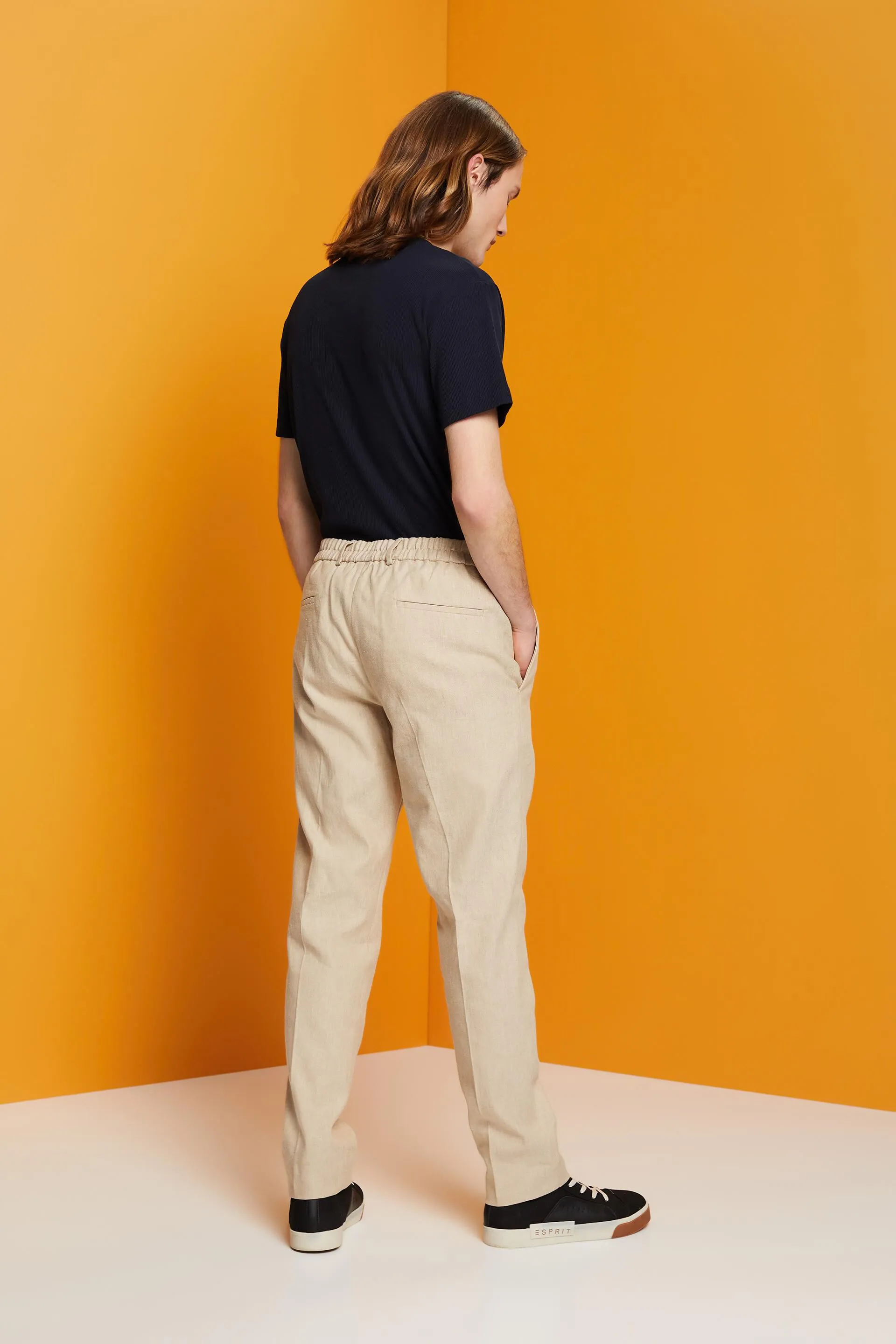 Pantaloni slim fit in misto lino e cotone