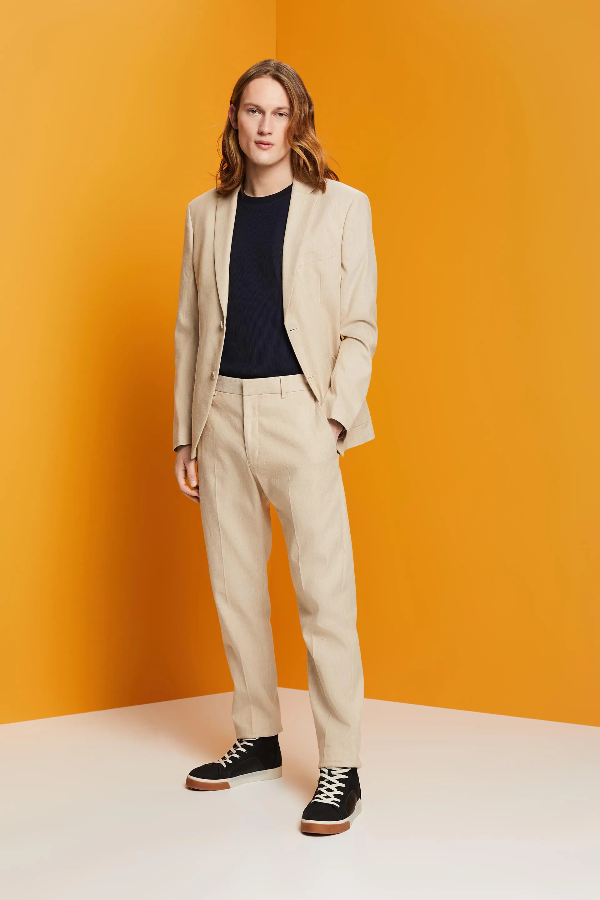 Pantaloni slim fit in misto lino e cotone