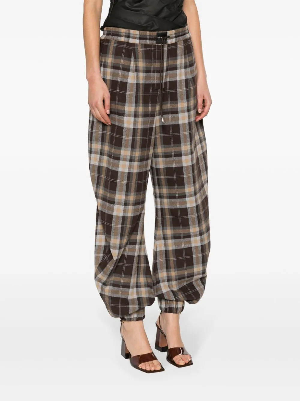Pantaloni sportivi a quadri in marrone - donna