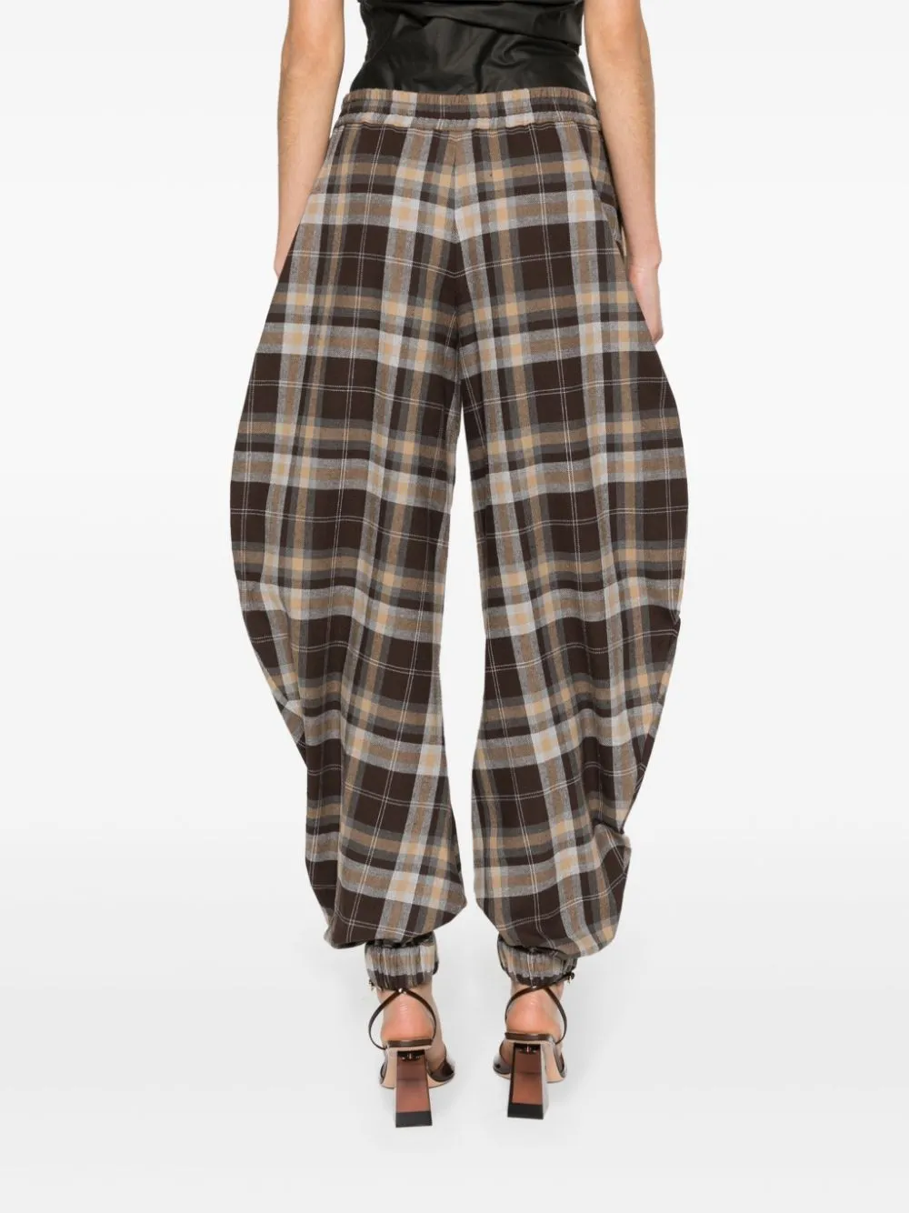 Pantaloni sportivi a quadri in marrone - donna