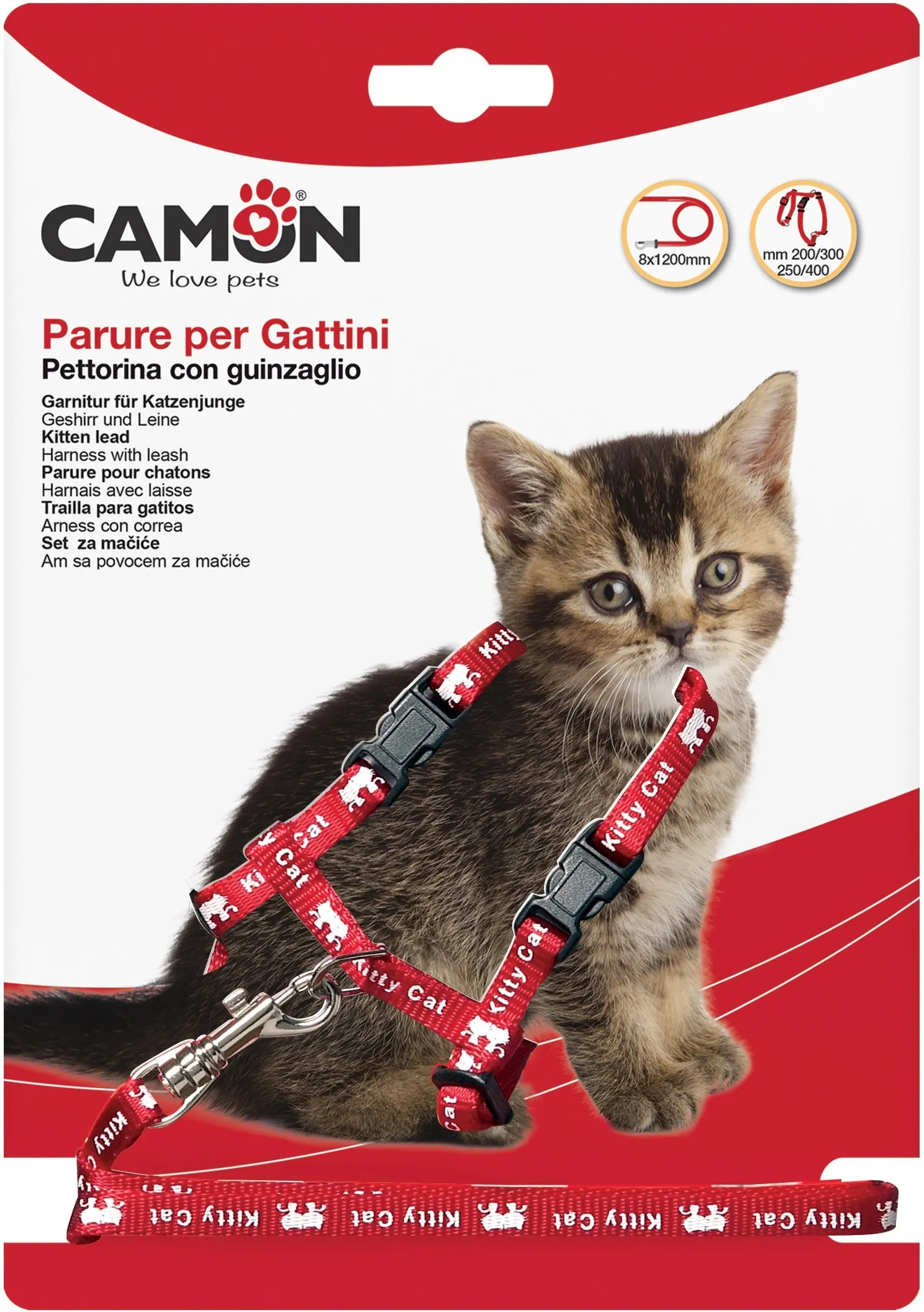 Pettorina con guinzaglio Kitty 8 x 1200 mm