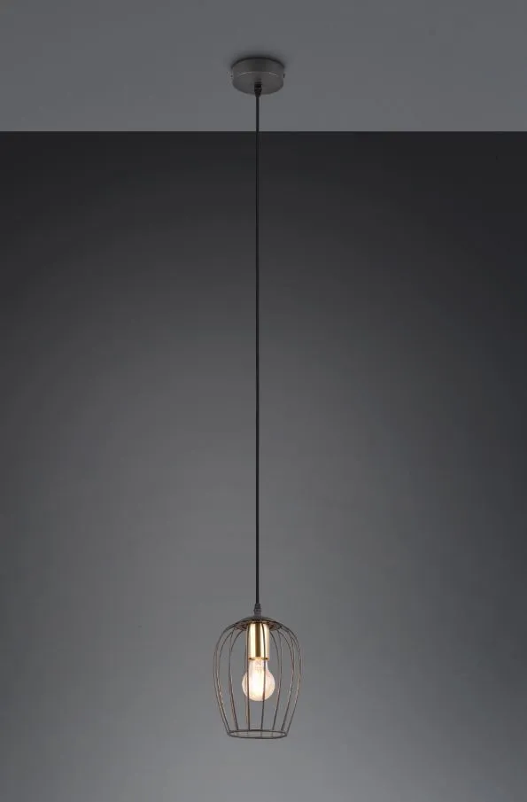 Piccola Sospensione per Penisola Gabbia Metallo Nero e Ottone Grid Ø16 cm Trio Lighting