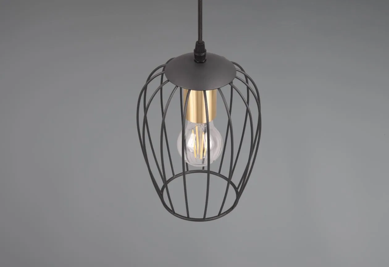 Piccola Sospensione per Penisola Gabbia Metallo Nero e Ottone Grid Ø16 cm Trio Lighting