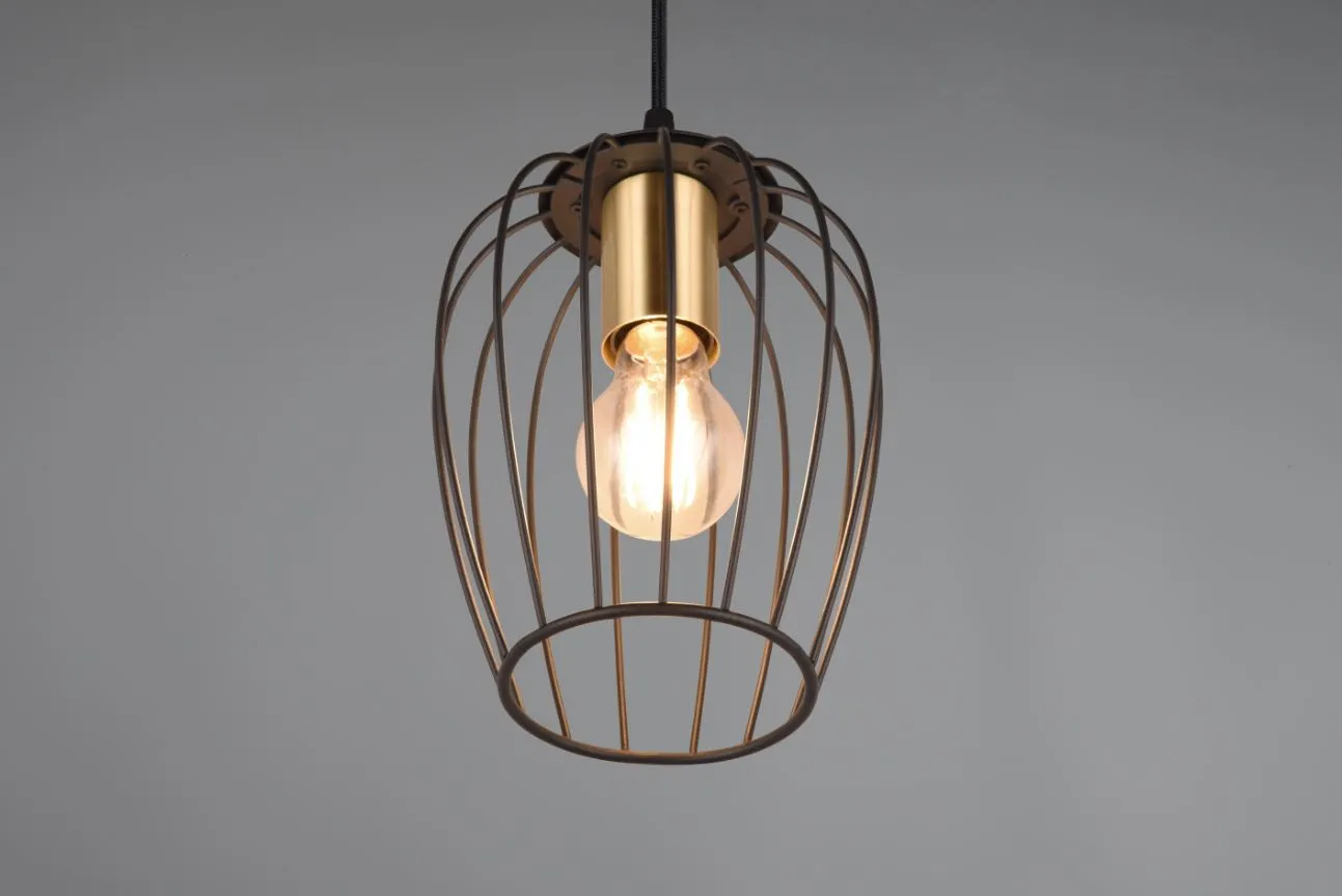 Piccola Sospensione per Penisola Gabbia Metallo Nero e Ottone Grid Ø16 cm Trio Lighting