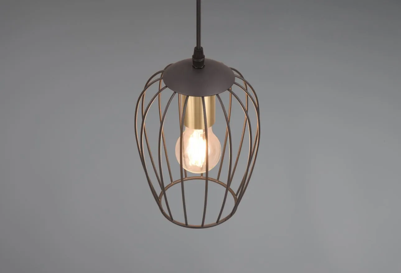 Piccola Sospensione per Penisola Gabbia Metallo Nero e Ottone Grid Ø16 cm Trio Lighting