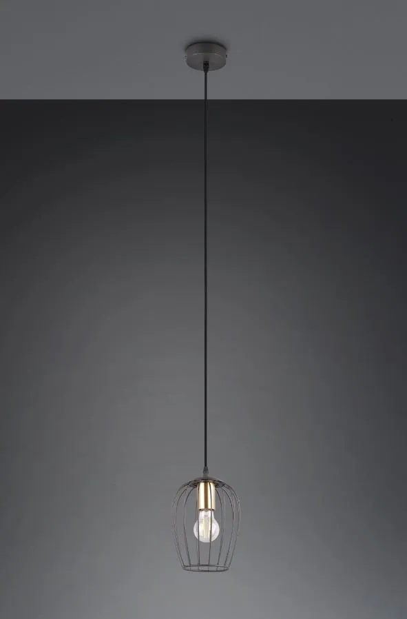 Piccola Sospensione per Penisola Gabbia Metallo Nero e Ottone Grid Ø16 cm Trio Lighting