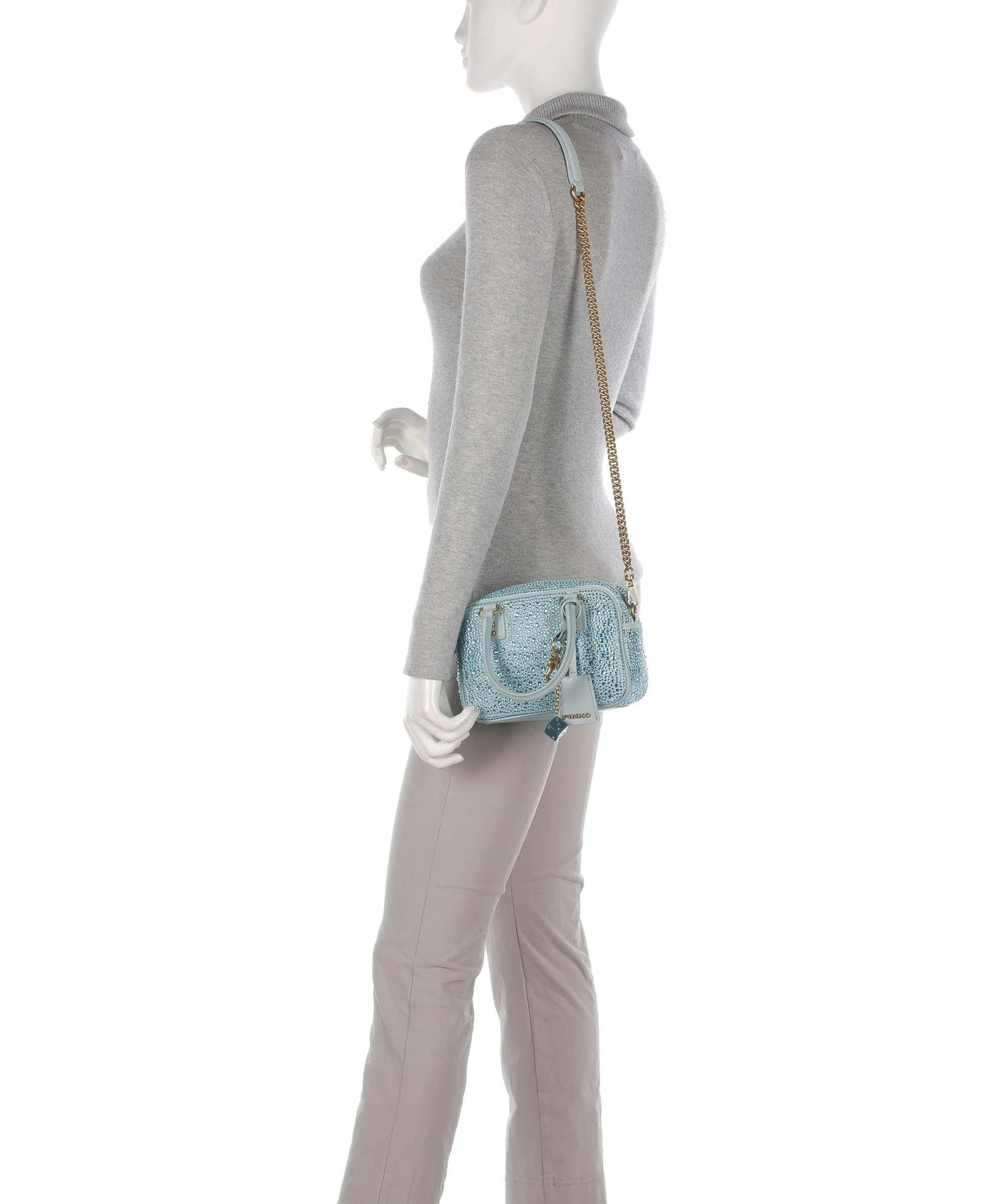  Pinko Bowling Mini Borsa a tracolla poliammide, poliuretano blu chiaro  