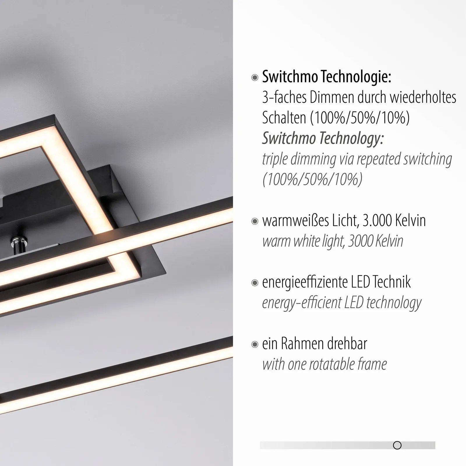 Plafoniera LED Iven, dim, nero, 54x31cm