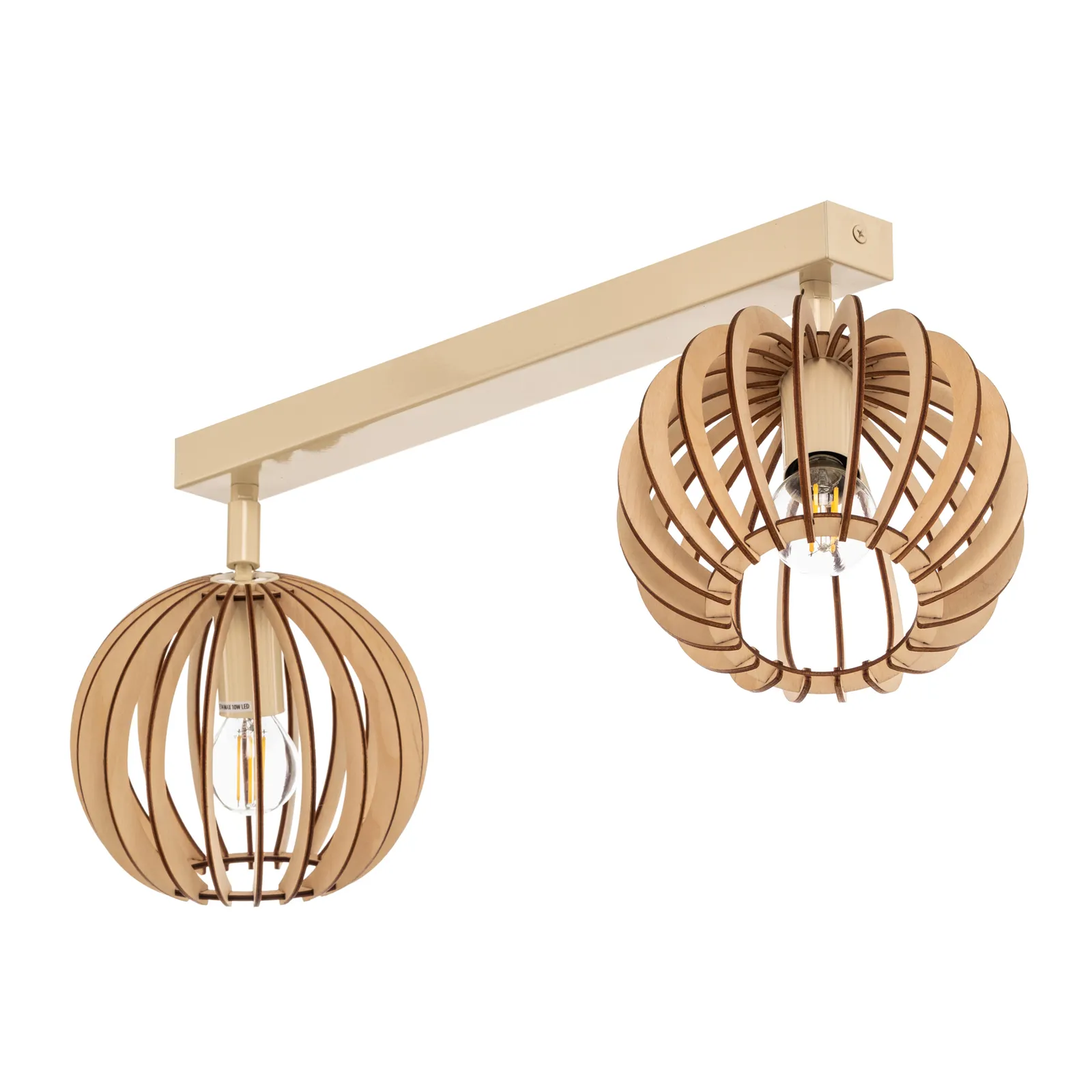 Plafoniera Paz bianco sfera lamelle legno, 2 luci