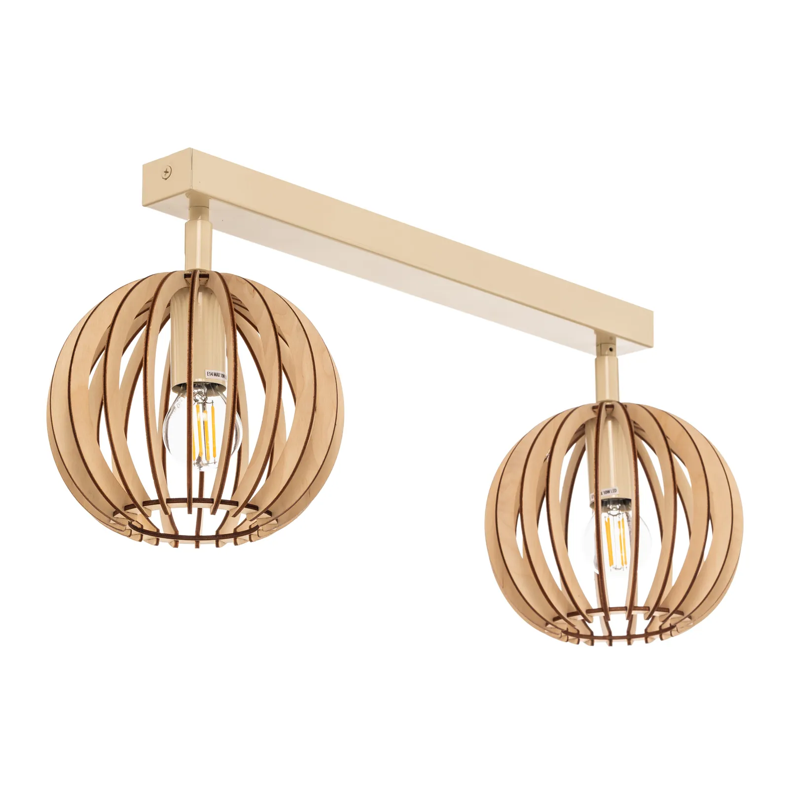 Plafoniera Paz bianco sfera lamelle legno, 2 luci