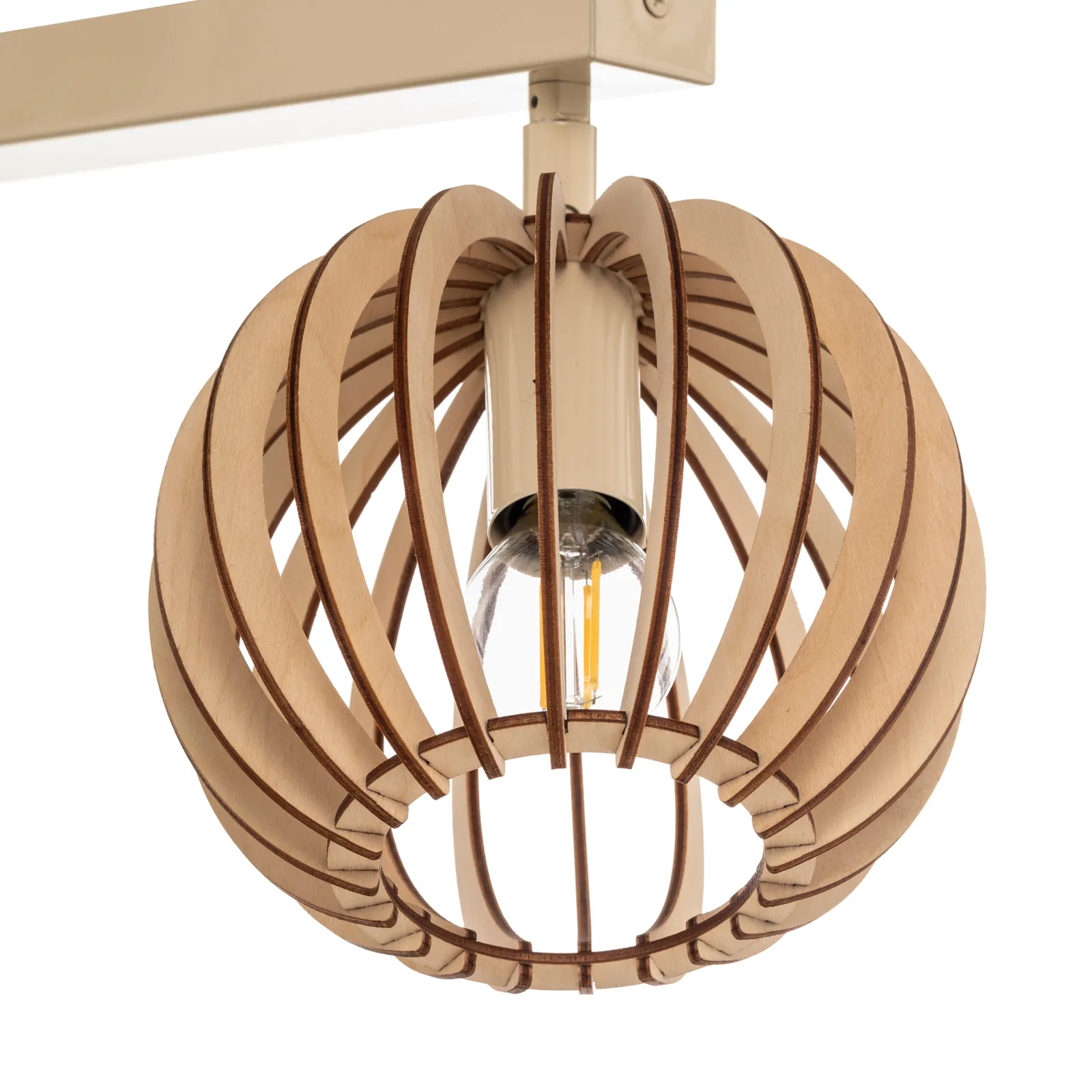 Plafoniera Paz bianco sfera lamelle legno, 2 luci