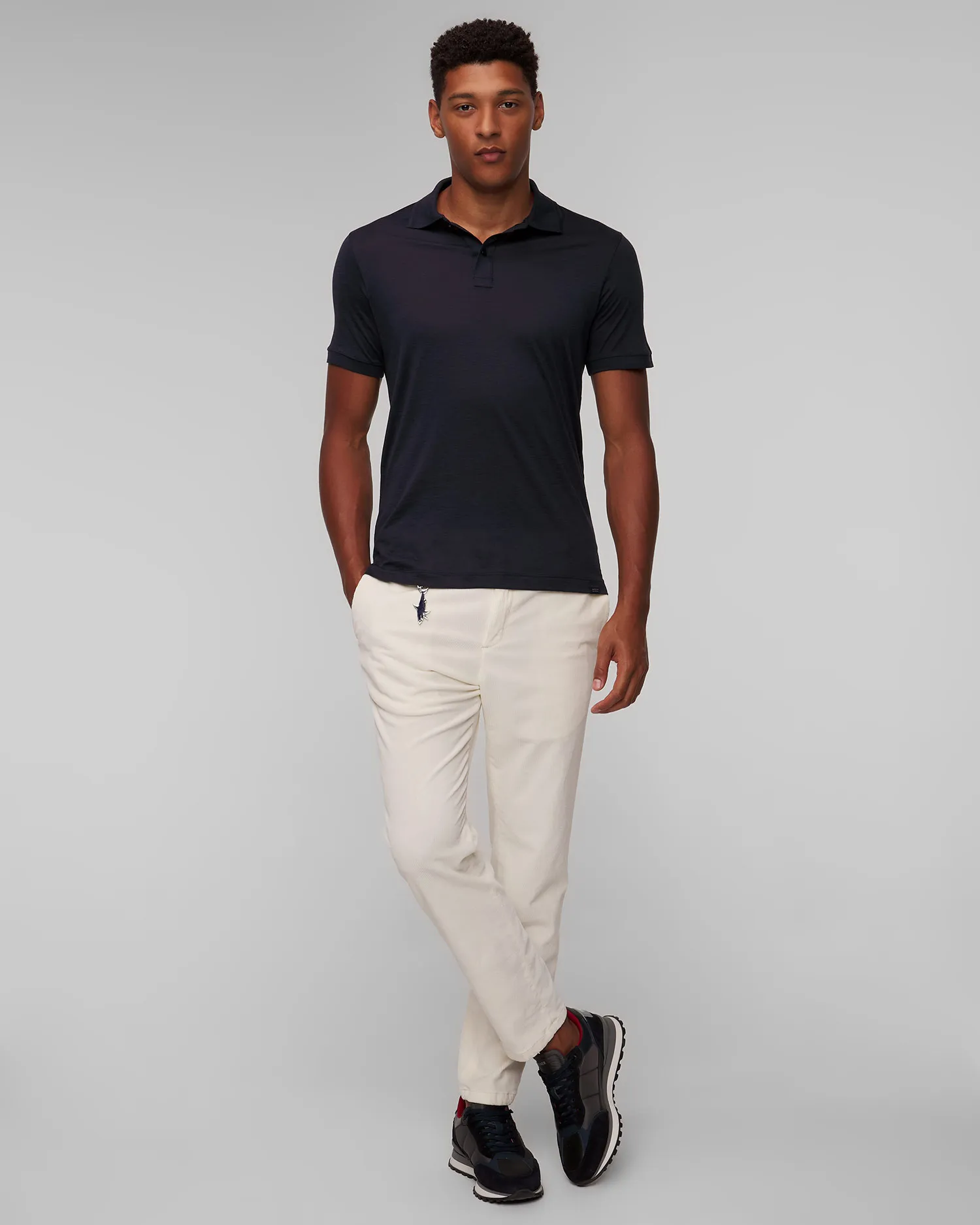 Polo blu scuro in seta da uomo Paul&Shark Silk 14311701-50