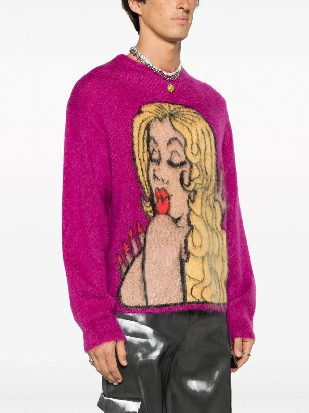 PULLOVER IN MOHAIR CON STAMPA
