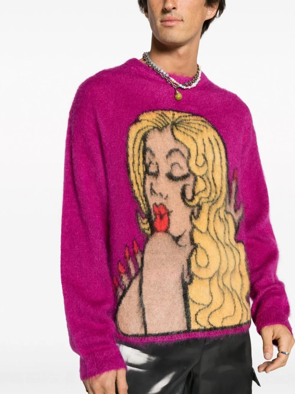 PULLOVER IN MOHAIR CON STAMPA