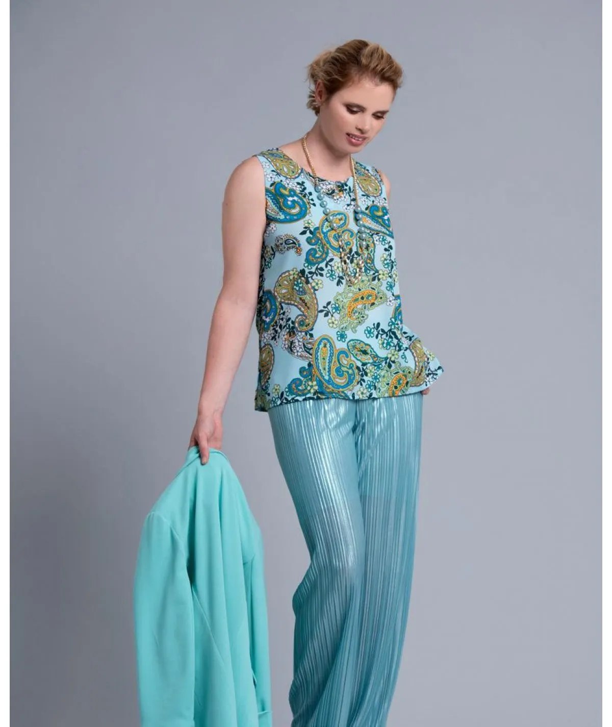 QUIIN21 Pantalone Curvy Plissetato per Donna e Ragazza Taglie Comode