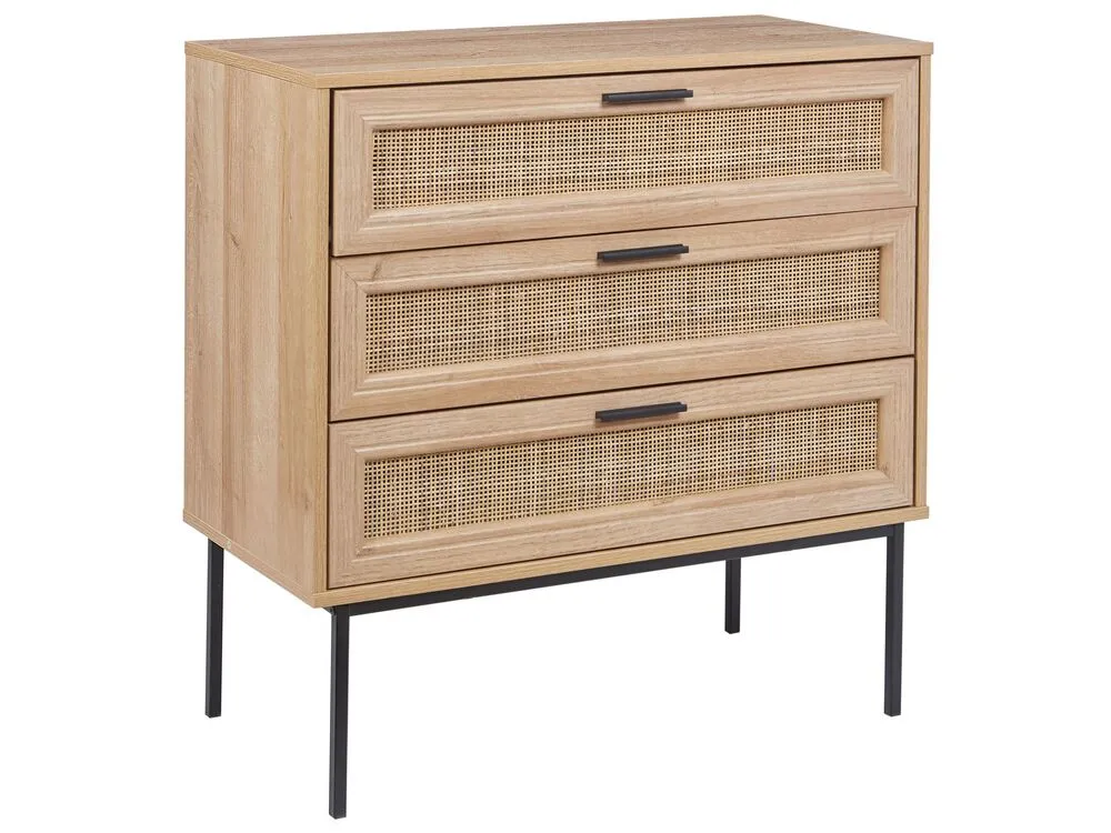 Rattan 3 Drawer Chest Light Wood PASCO