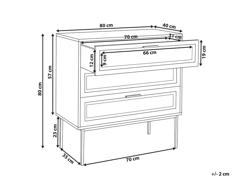 Rattan 3 Drawer Chest Light Wood PASCO