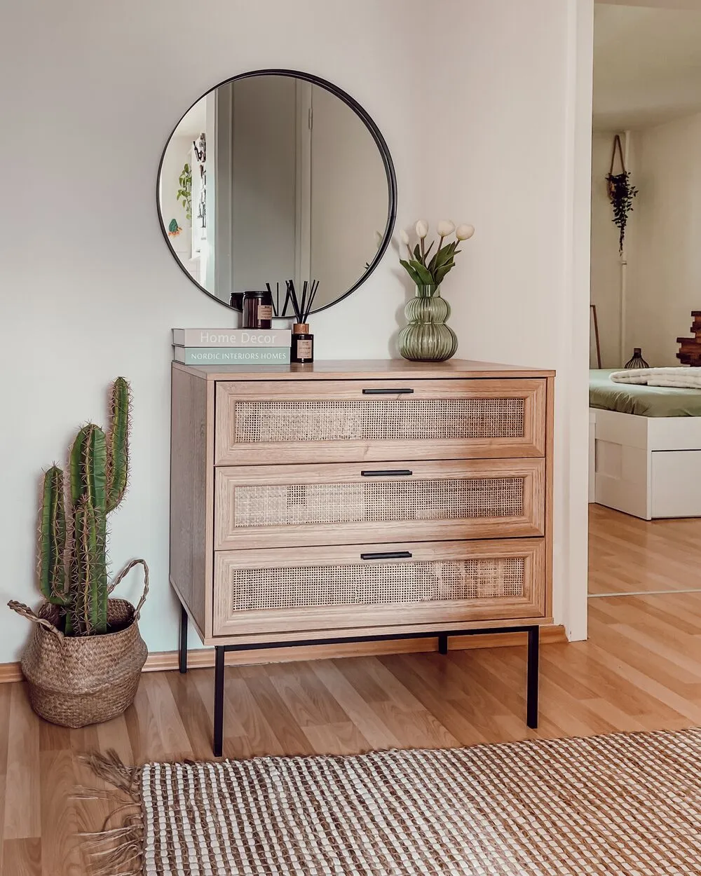 Rattan 3 Drawer Chest Light Wood PASCO