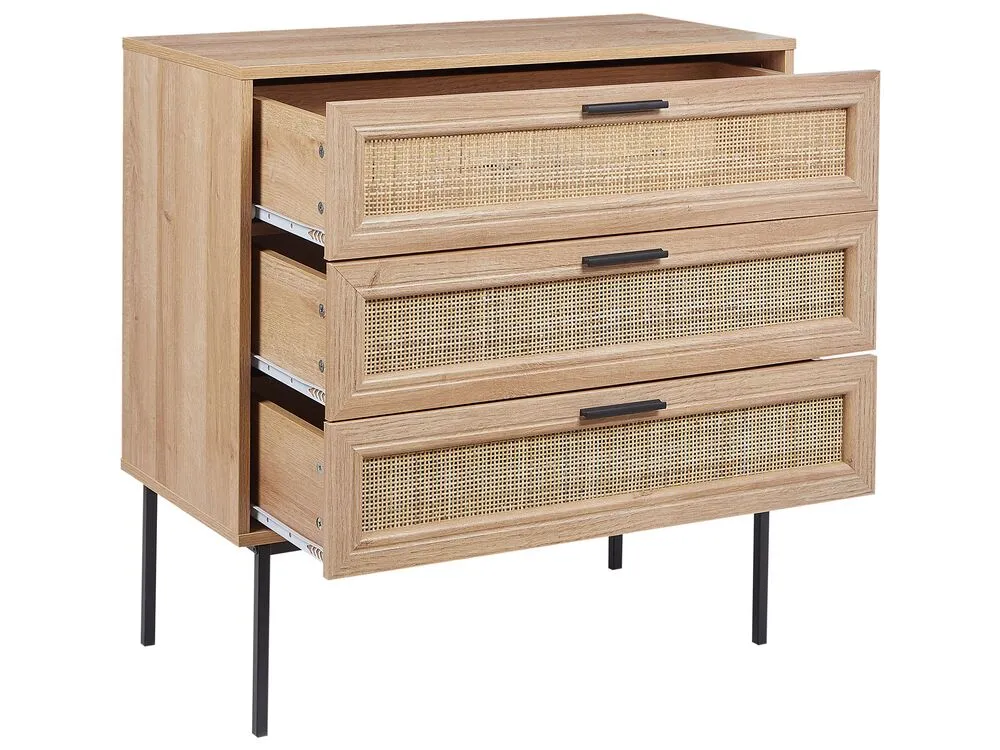 Rattan 3 Drawer Chest Light Wood PASCO