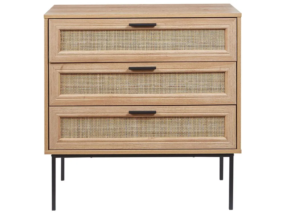 Rattan 3 Drawer Chest Light Wood PASCO