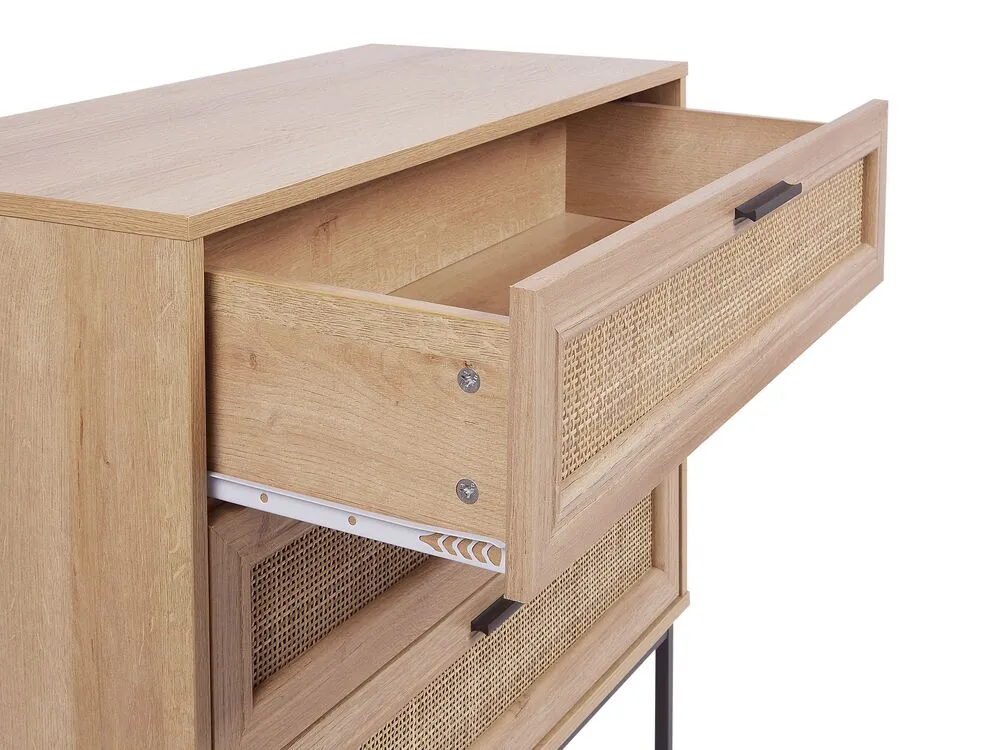 Rattan 3 Drawer Chest Light Wood PASCO