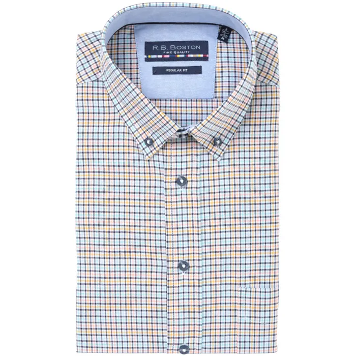 R.B. Boston camicia a maniche corte a quadri colorati Salmon