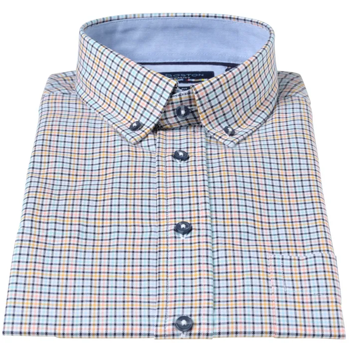 R.B. Boston camicia a maniche corte a quadri colorati Salmon