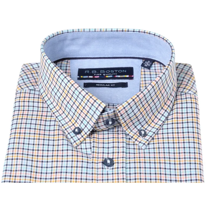 R.B. Boston camicia a maniche corte a quadri colorati Salmon