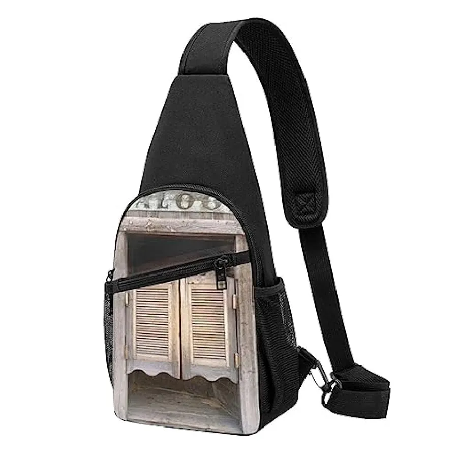 Retro Cowboy Western Country Farm Stampato Petto Pack Tactical Chest Bag Running Bag Marsupio Ciclismo Petto Pouch, Nero , Tagli