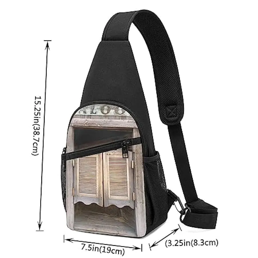 Retro Cowboy Western Country Farm Stampato Petto Pack Tactical Chest Bag Running Bag Marsupio Ciclismo Petto Pouch, Nero , Tagli