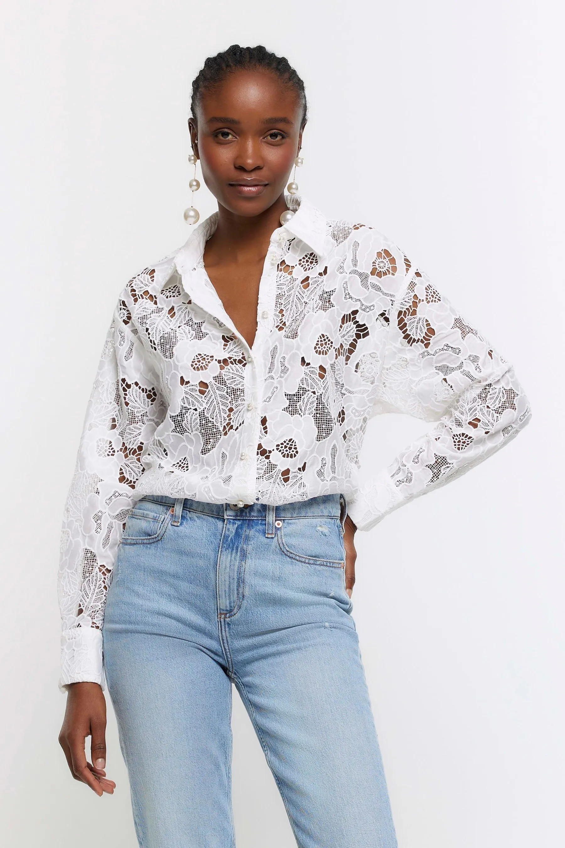 River Island Pizzo - Camicia oversize