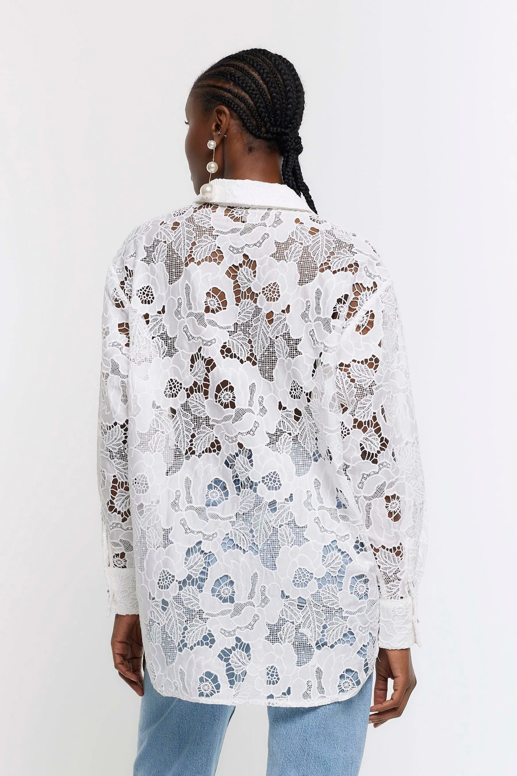 River Island Pizzo - Camicia oversize